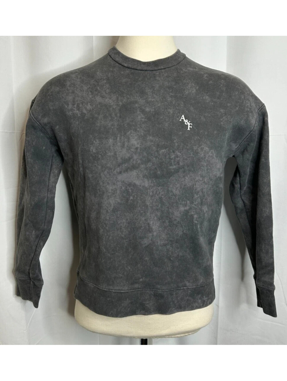 Abercrombie & Fitch Men's XS Fleece Grey White Logo Long Sleeved Sweater